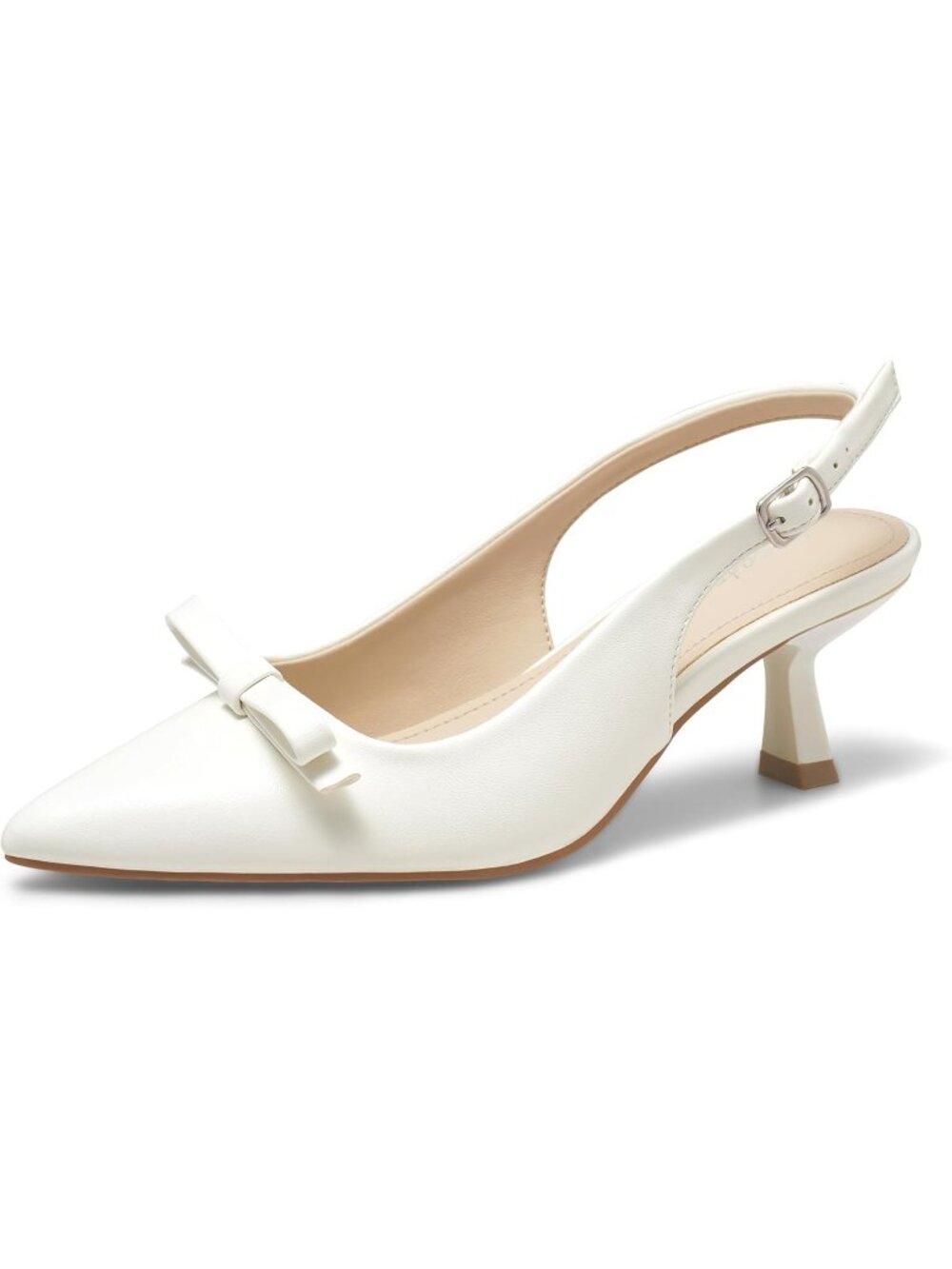 Women's White Bow Tie Kitten Heels Pointed Toe Slingback Dress Pump Shoes